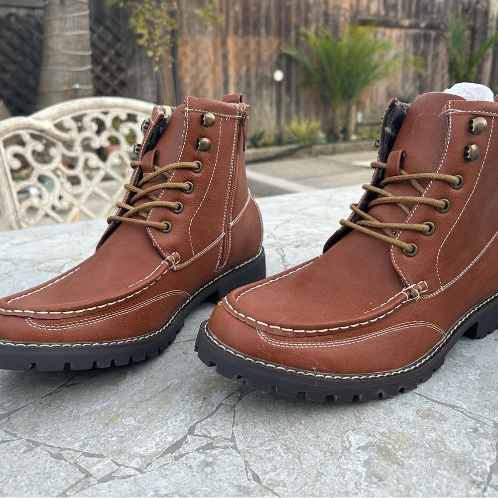 Men's Tan Leather Boots with Sturdy Soles